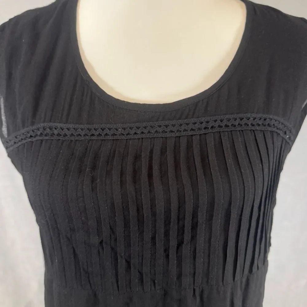 Anthropologie Ro & De black pintuck pleated lace detail shift dress size small